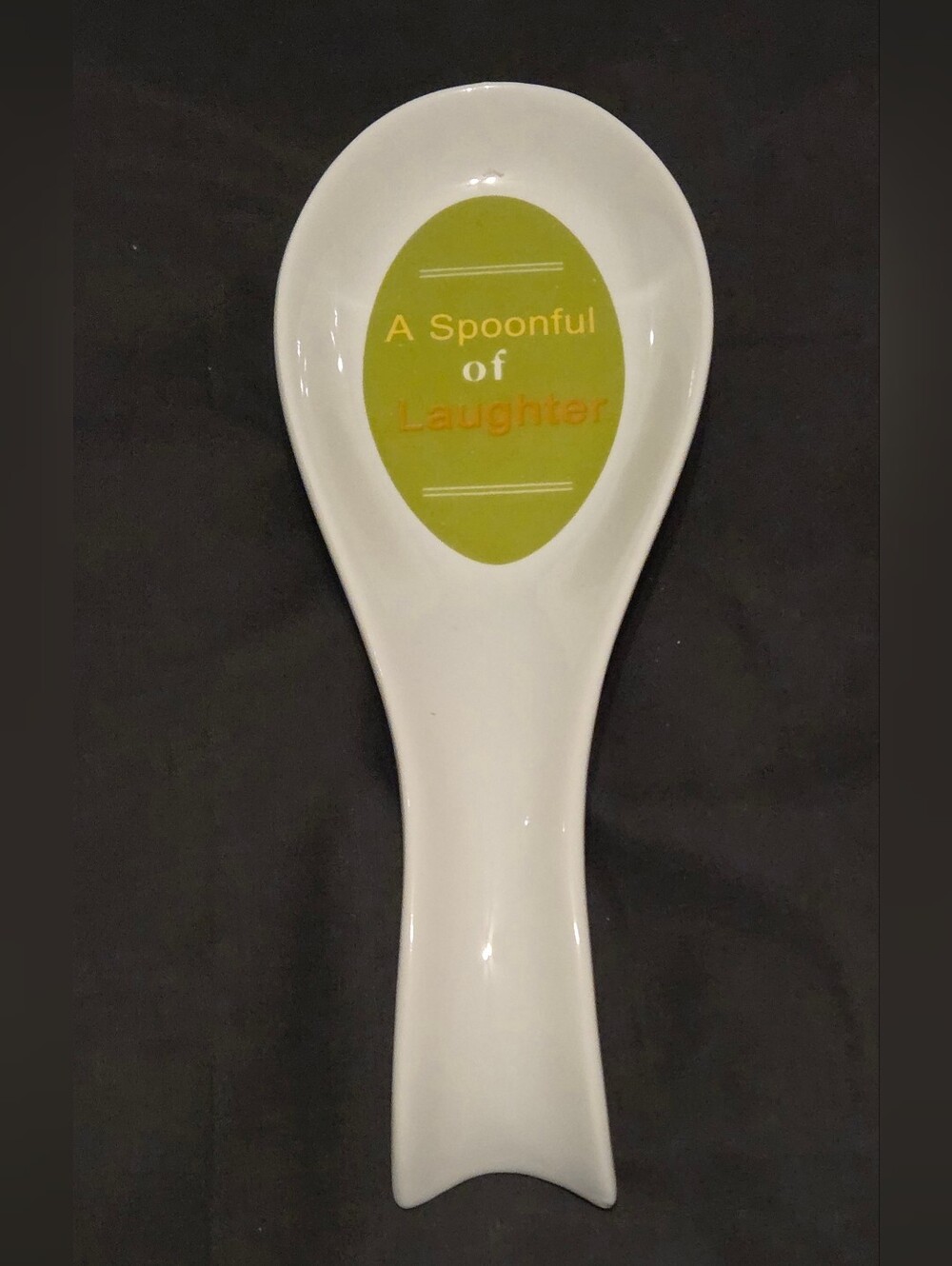 A Spoonful of Laughter Ceramic Spoon Rest With Removable Silicone Base Ring 9.5"